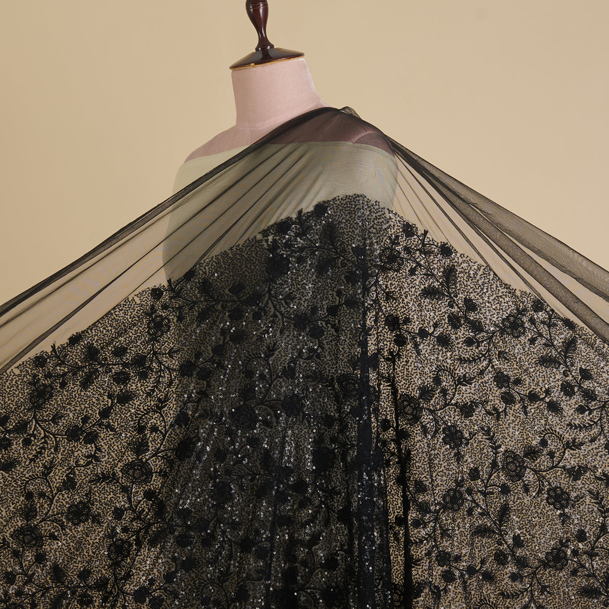 Black Net Resham Sequin Embroidered Jaal