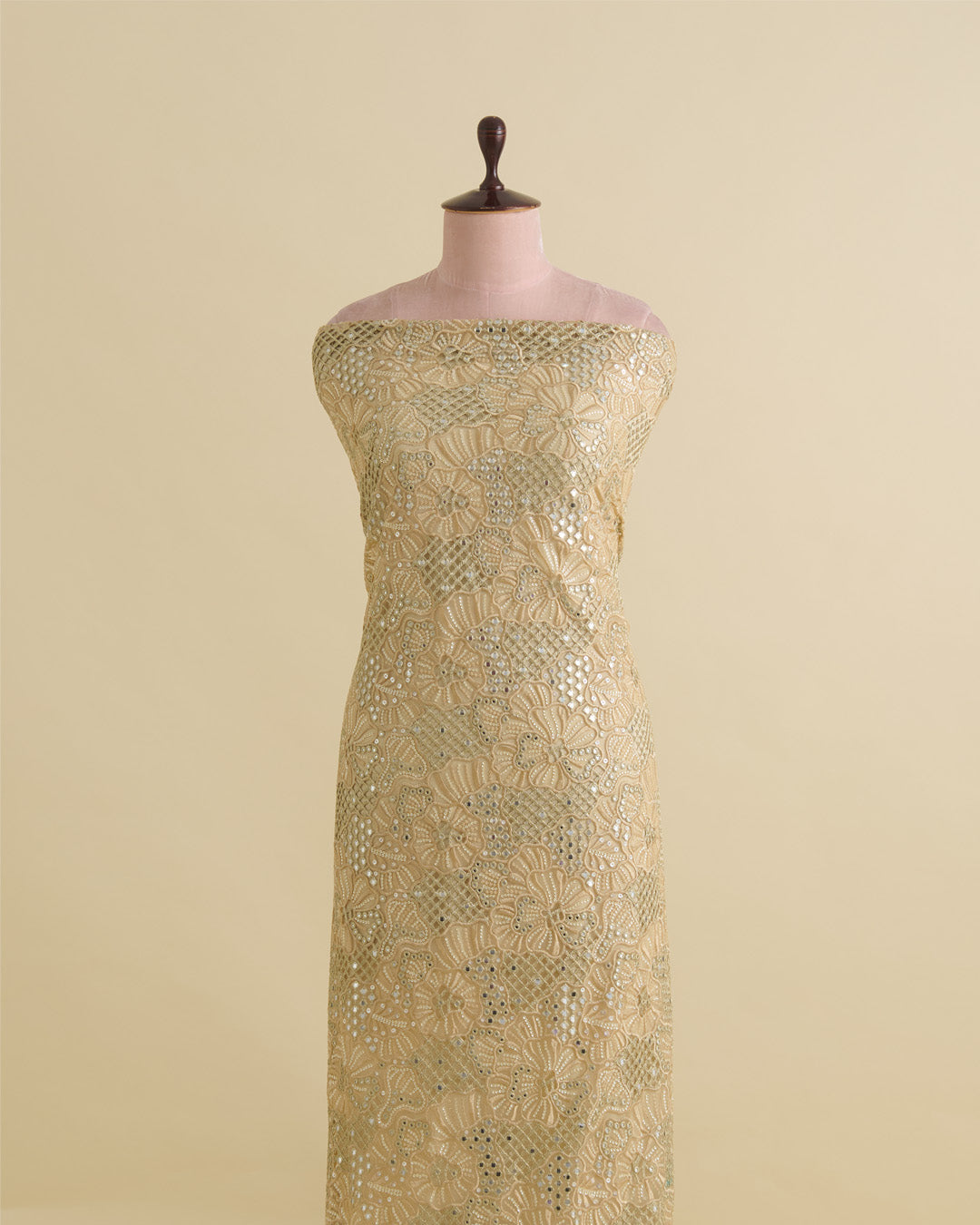 Gold Net Mirror Sequins Cut Work Embroidery Fabric