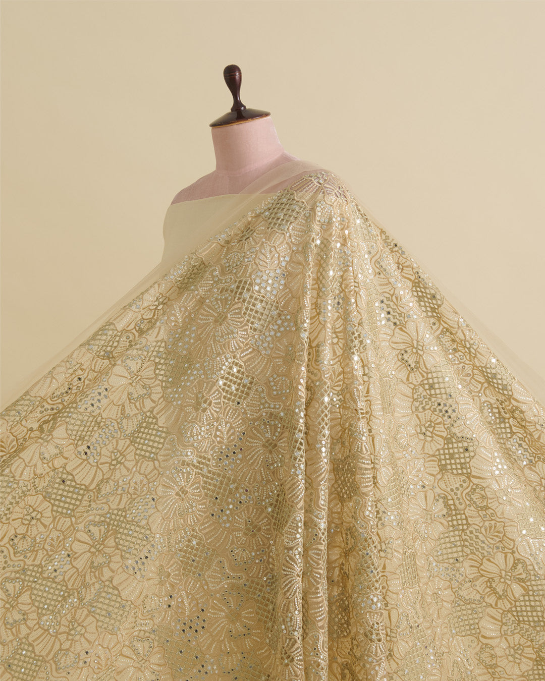 Gold Net Mirror Sequins Cut Work Embroidery Fabric