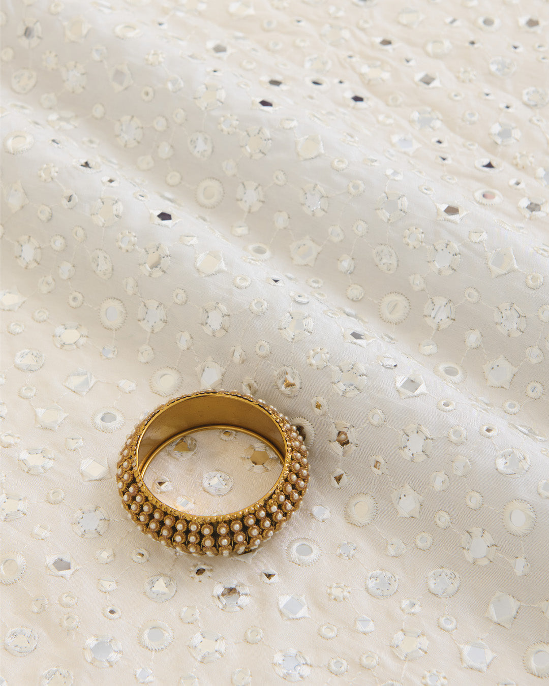 White Nokia Silk Thread Embroidery Mirror Work Fabric