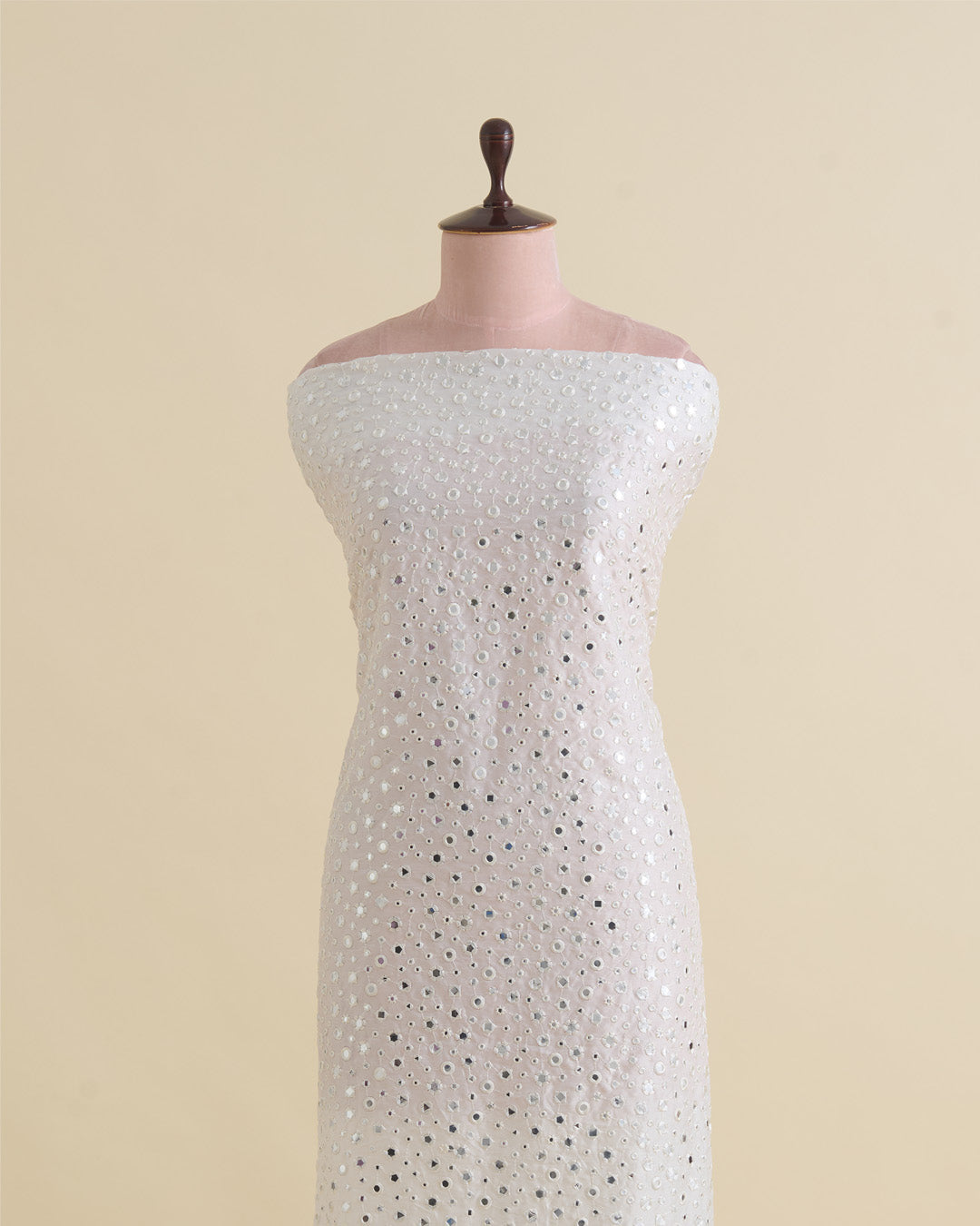 White Nokia Silk Thread Embroidery Mirror Work Fabric