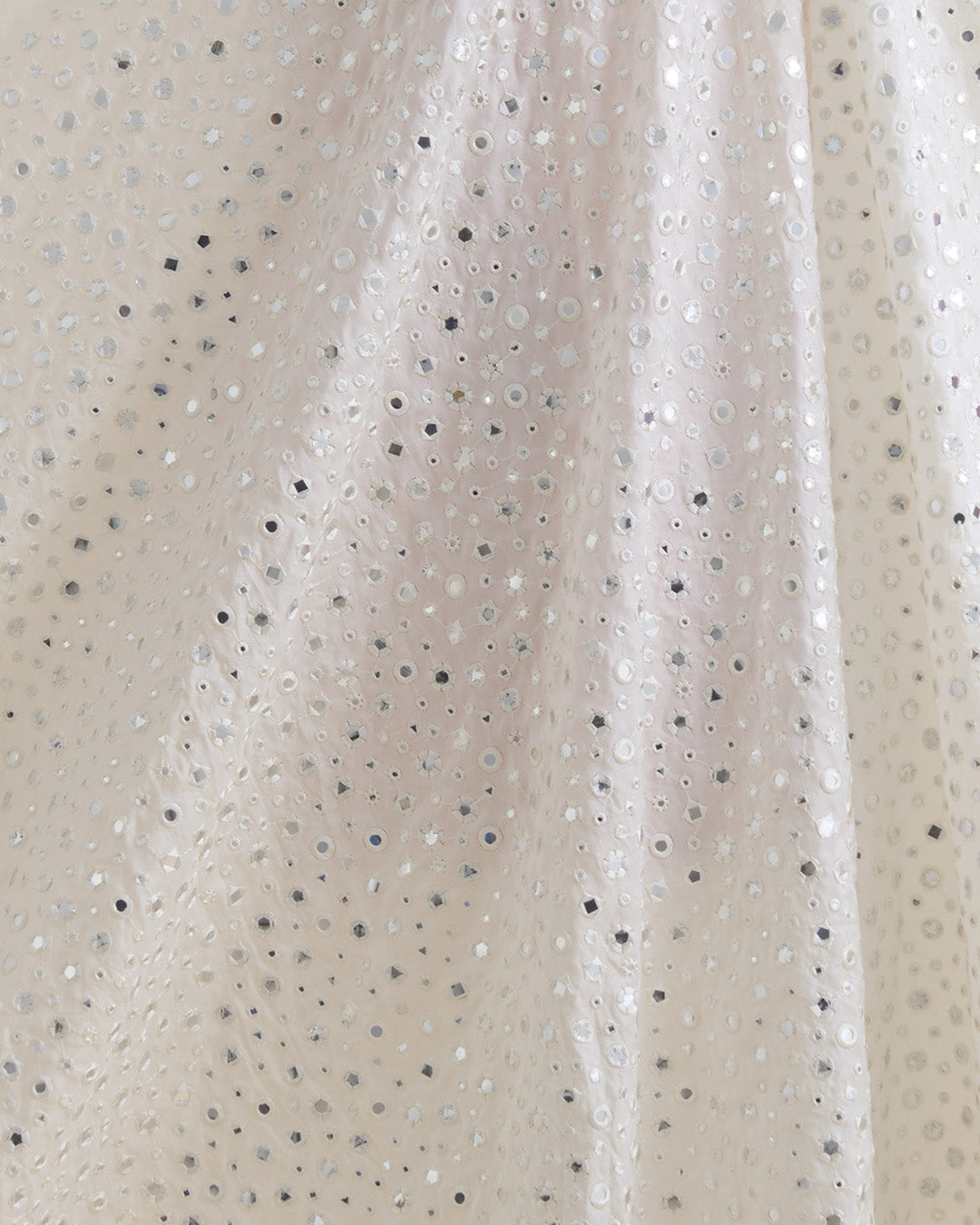 White Nokia Silk Thread Embroidery Mirror Work Fabric