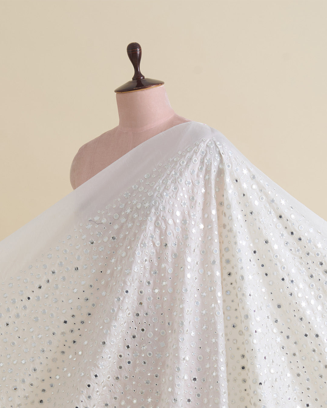 White Nokia Silk Thread Embroidery Mirror Work Fabric