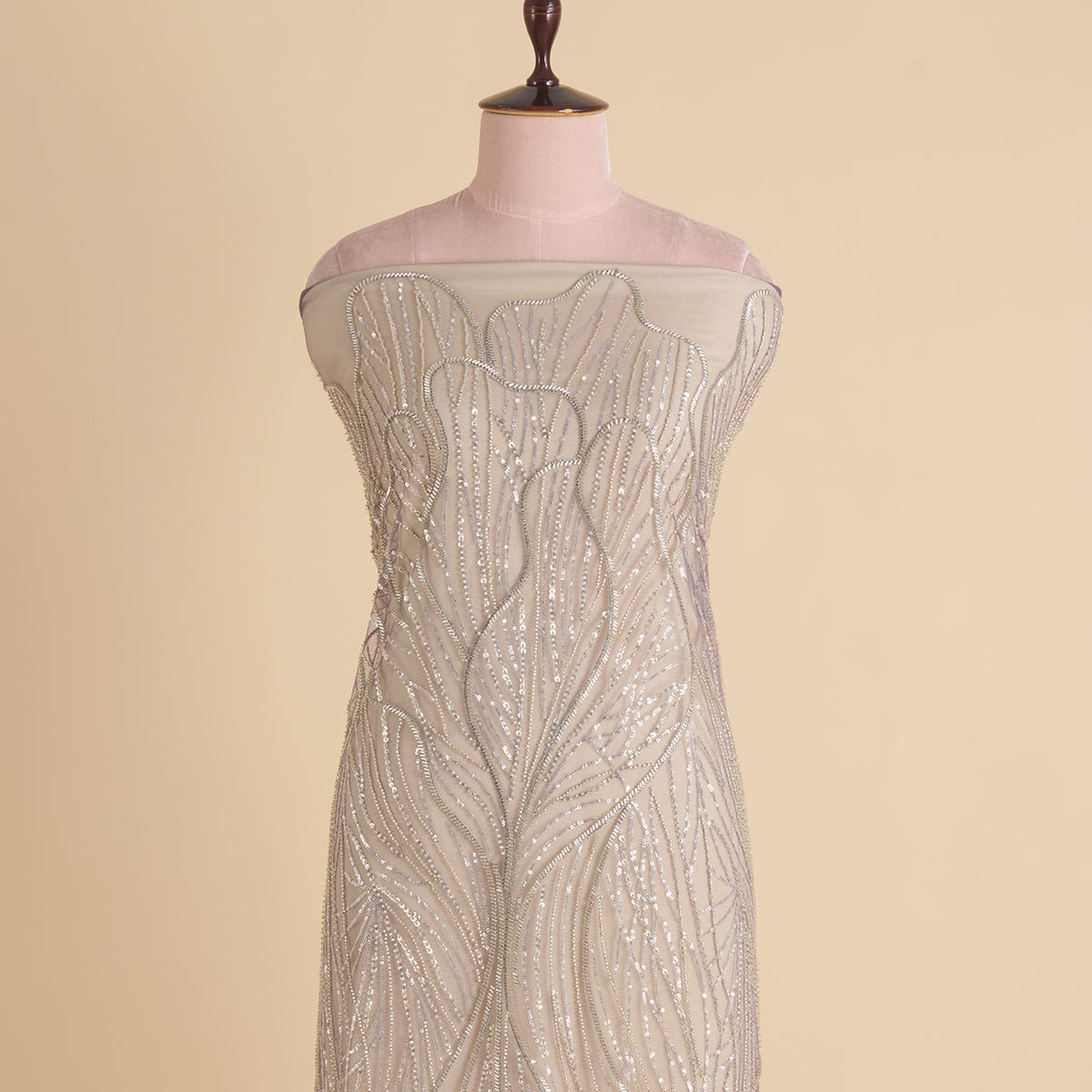 Lilac Net Cutdana Sequin Embroidery Jaal Fabric