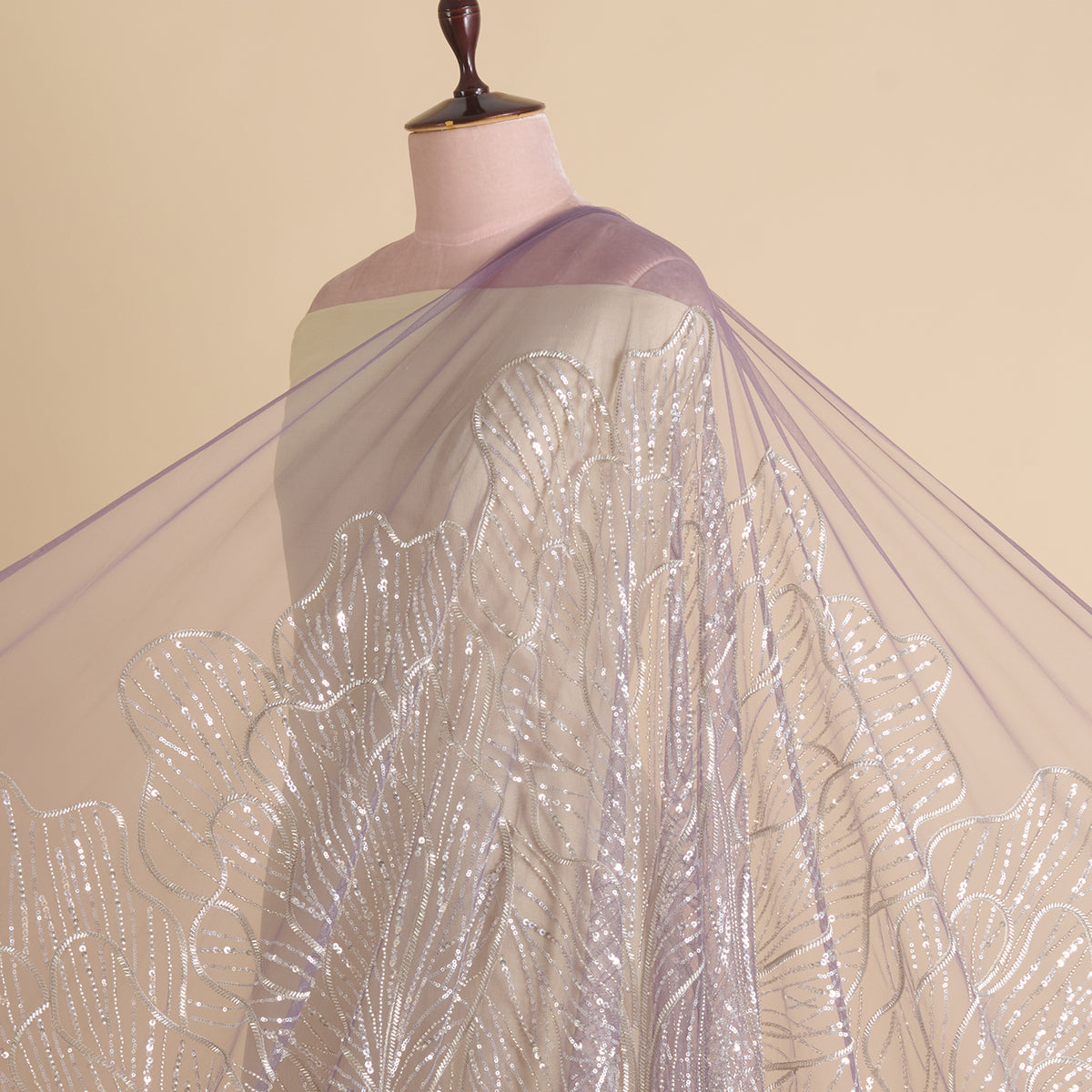 Lilac Net Cutdana Sequin Embroidery Jaal Fabric