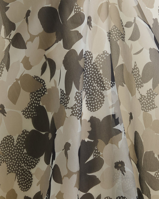 Black Floral Printed Organza Fabric