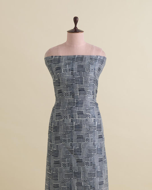 Blue Organza Geometric Printed Fabric