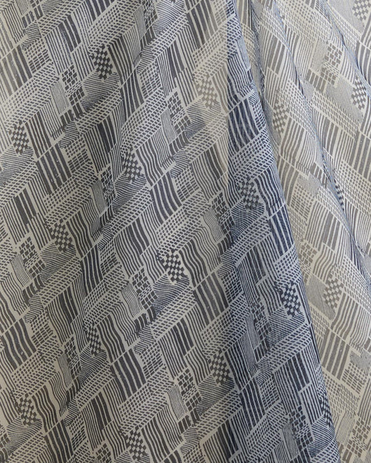Blue Organza Geometric Printed Fabric
