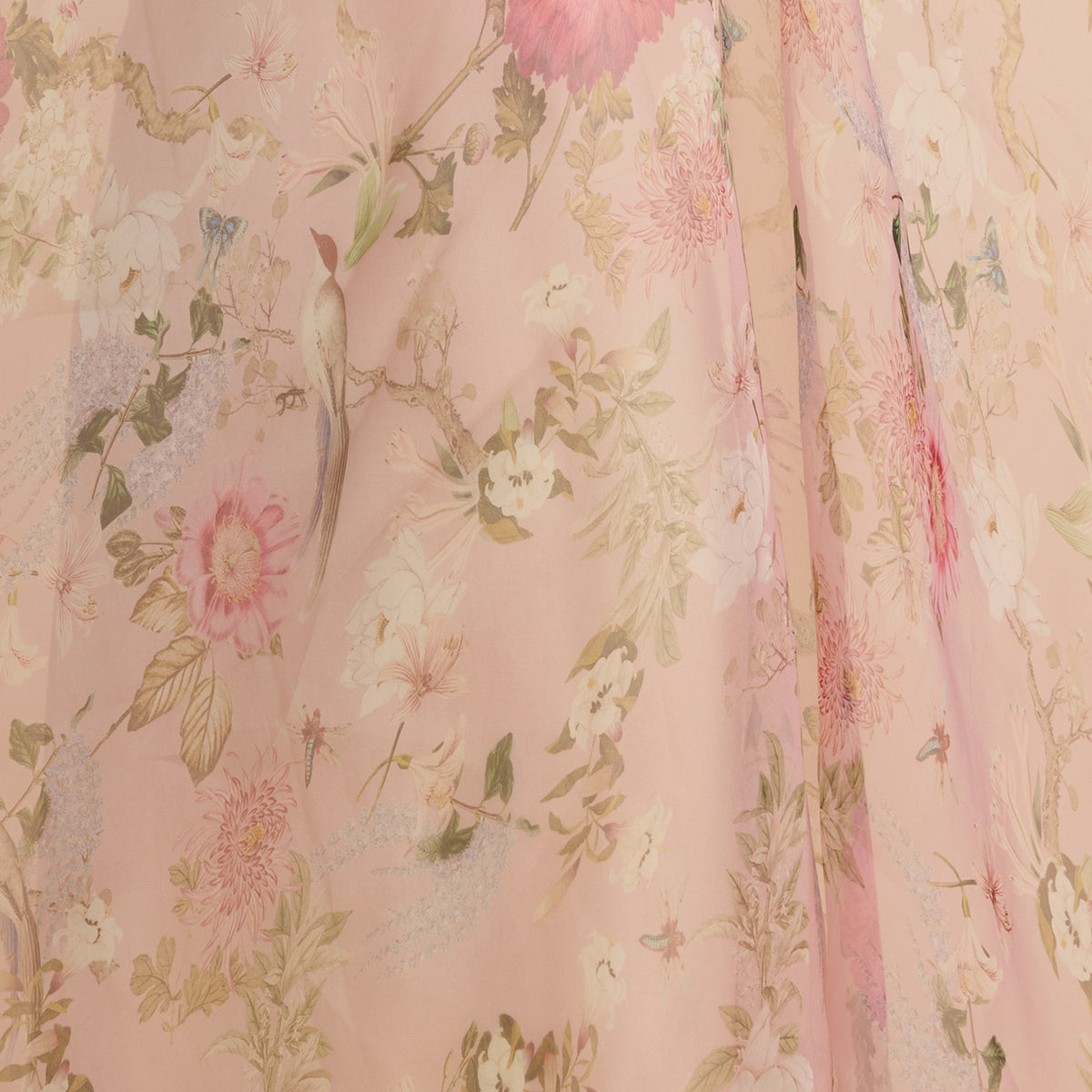 Multi Peach Organza Silk Floral Jaal Printed Fabric