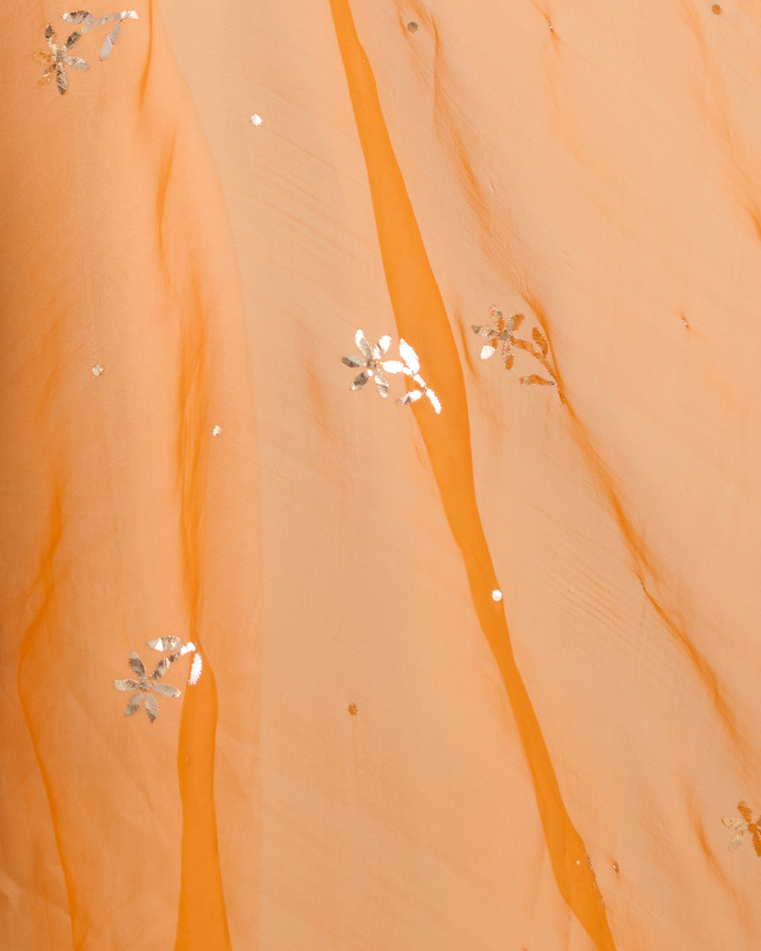 Bright Orange Organza Silk Lucknowi Heavy Badla Embroidery Fabric