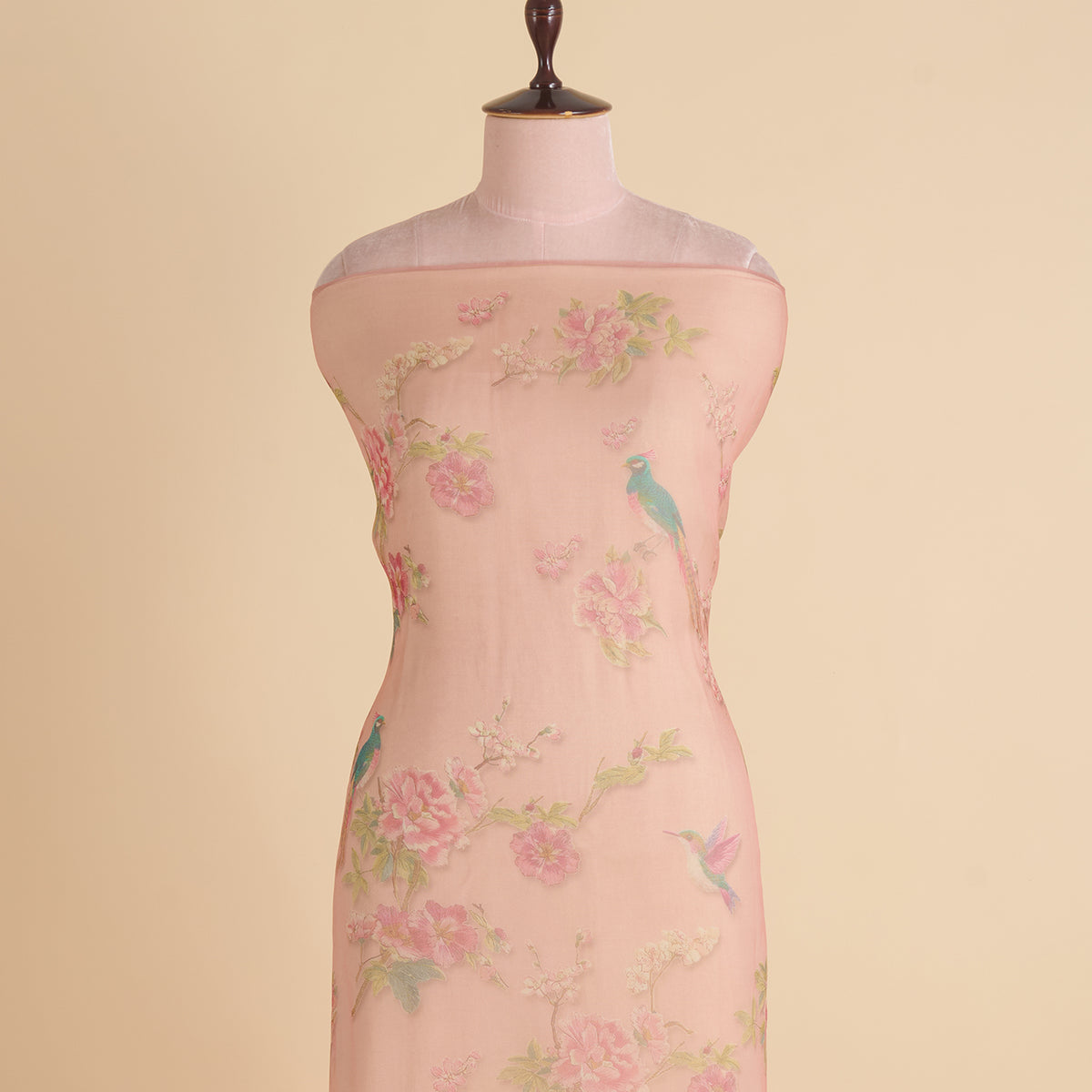 Dusty Peach Organza Silk Floral Figure Printed Fabric