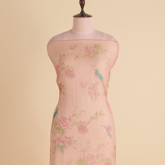 Dusty Peach Organza Silk Floral Figure Printed Fabric