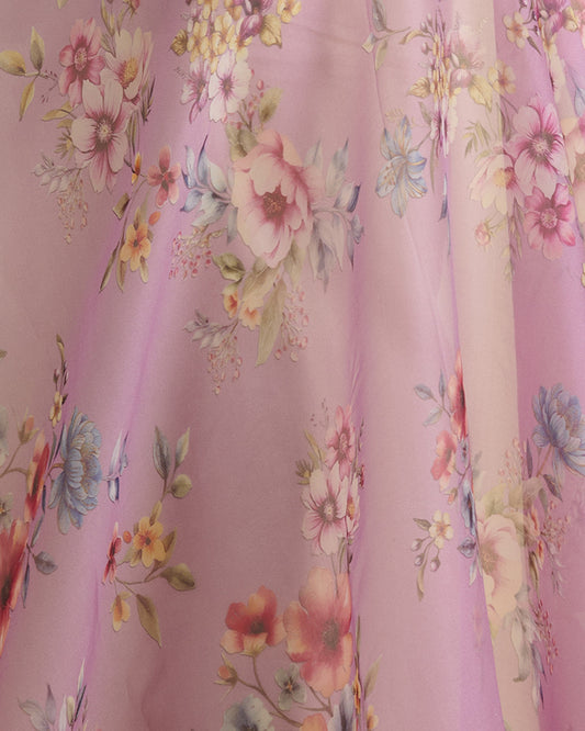 Lavender Floral Printed Organza Fabric