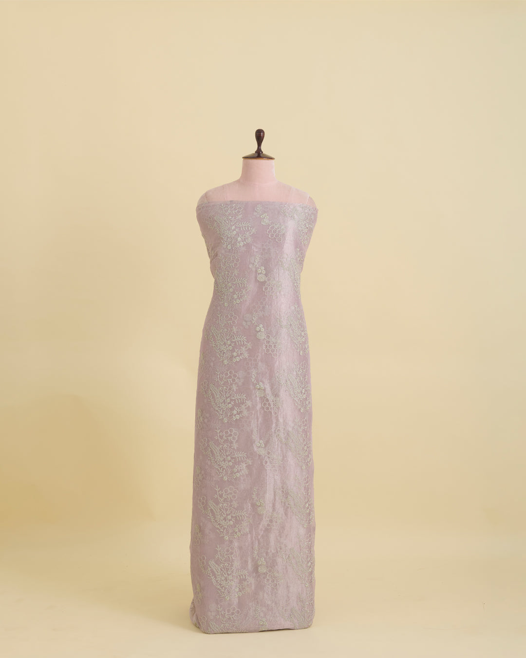 Lilac Organza Tissue Kasab Zari & Sequins Embroidery Buta Fabric