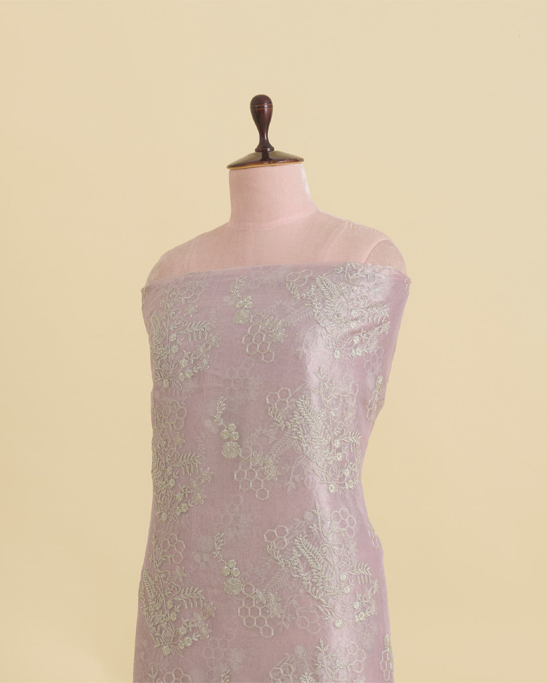 Lilac Organza Tissue Kasab Zari & Sequins Embroidery Buta Fabric