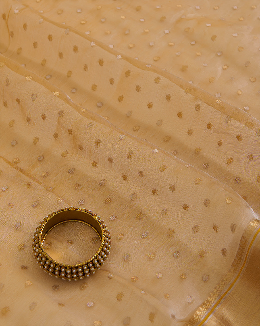 Organza Tissue Fabric with Gold Zari Skirt Border Mustard