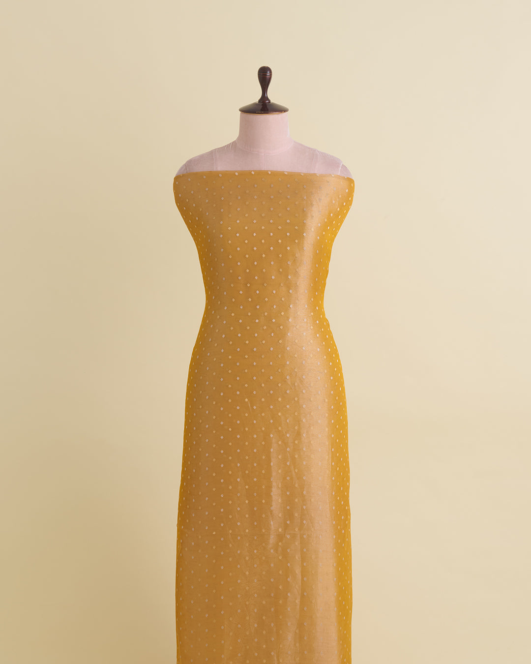 Organza Tissue Fabric with Gold Zari Skirt Border Mustard