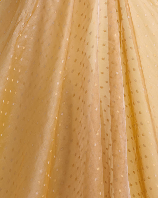 Organza Tissue Fabric with Gold Zari Skirt Border Mustard