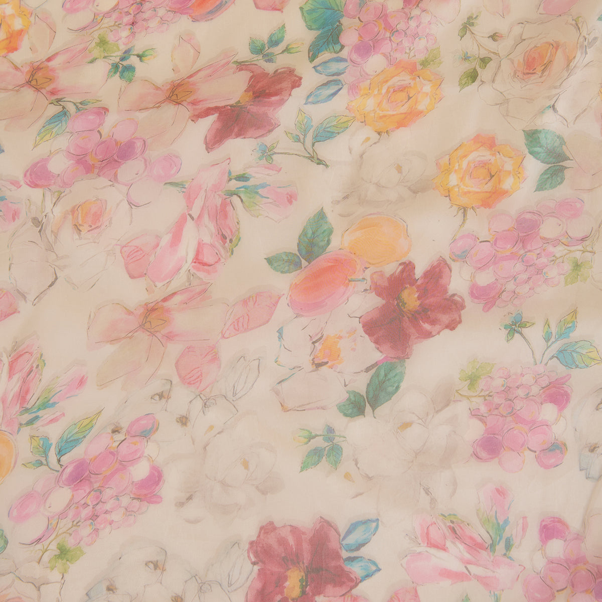 Offwhite Multi Organza Silk Floral Jaal Printed Fabric