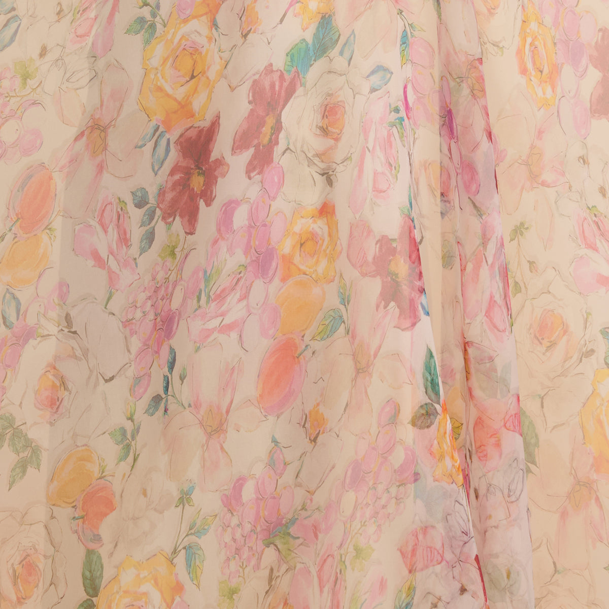 Offwhite Multi Organza Silk Floral Jaal Printed Fabric