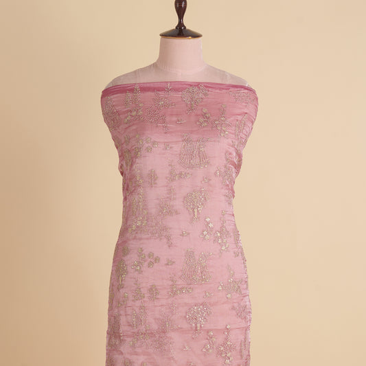 Pink Organza Tissue Kasab Sequin Figure Buta Jaal Fabric