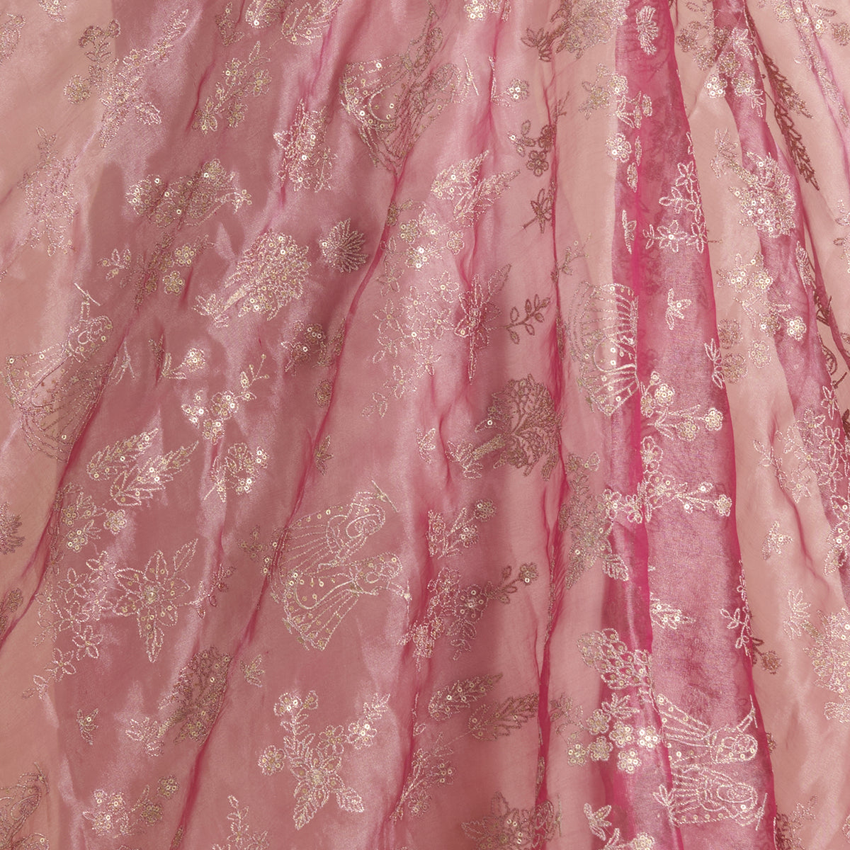 Pink Organza Tissue Kasab Sequin Figure Buta Jaal Fabric