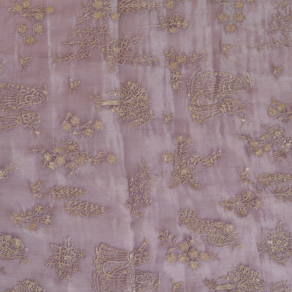 Purple Organza Tissue Kasab Sequin Figure Buta Jaal Fabric
