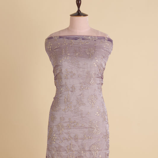 Purple Organza Tissue Kasab Sequin Figure Buta Jaal Fabric