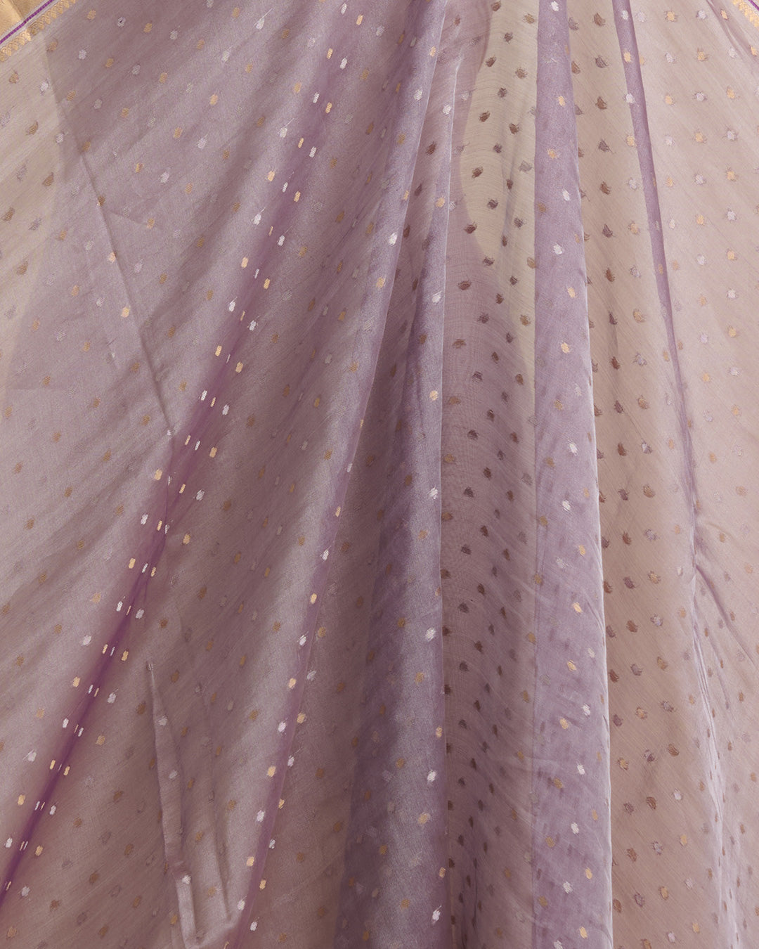 Purple Organza Tissue with Polka Dots & Gold Zari Skirt Border