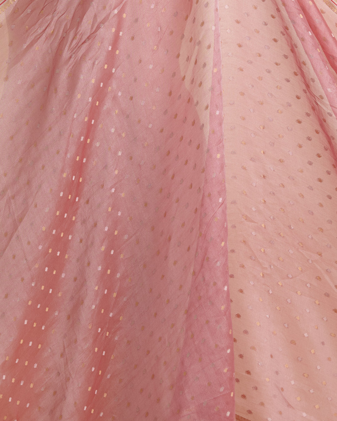 Organza Tissue Polka Dot Fabric with Gold Zari Border Red