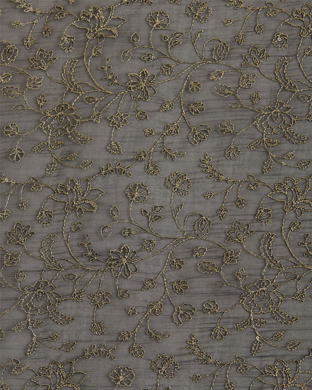 Black Organza Silk Fabric with Zari Sequins Embroidery Jaal
