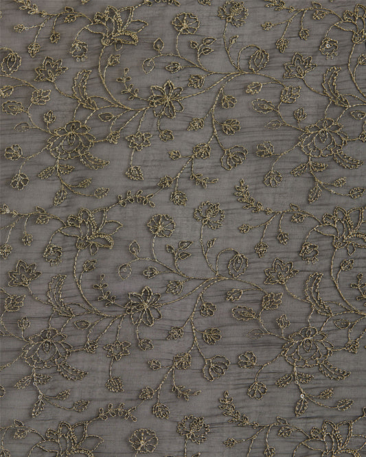Black Organza Silk Fabric with Zari Sequins Embroidery Jaal
