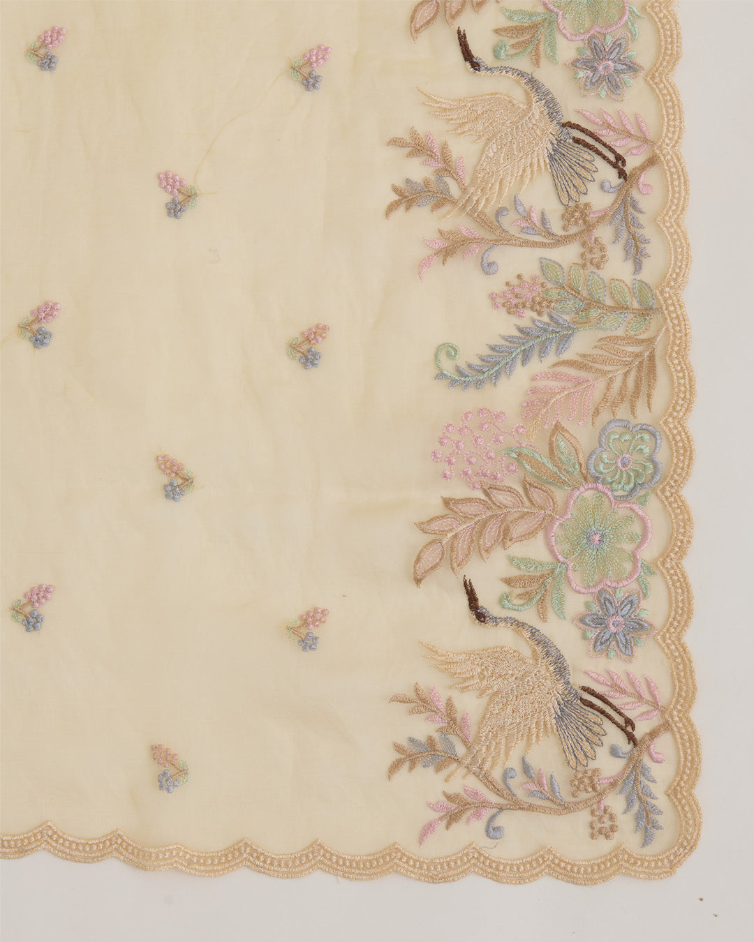 Light Yellow Organza Silk Resham Embroidered Dupatta