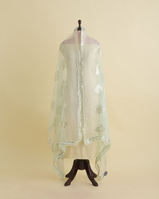 Mint Organza Dupatta with Resham & Gold Sequin Embroidery
