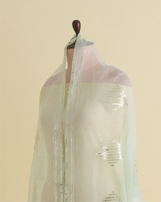 Mint Organza Dupatta with Resham & Gold Sequin Embroidery