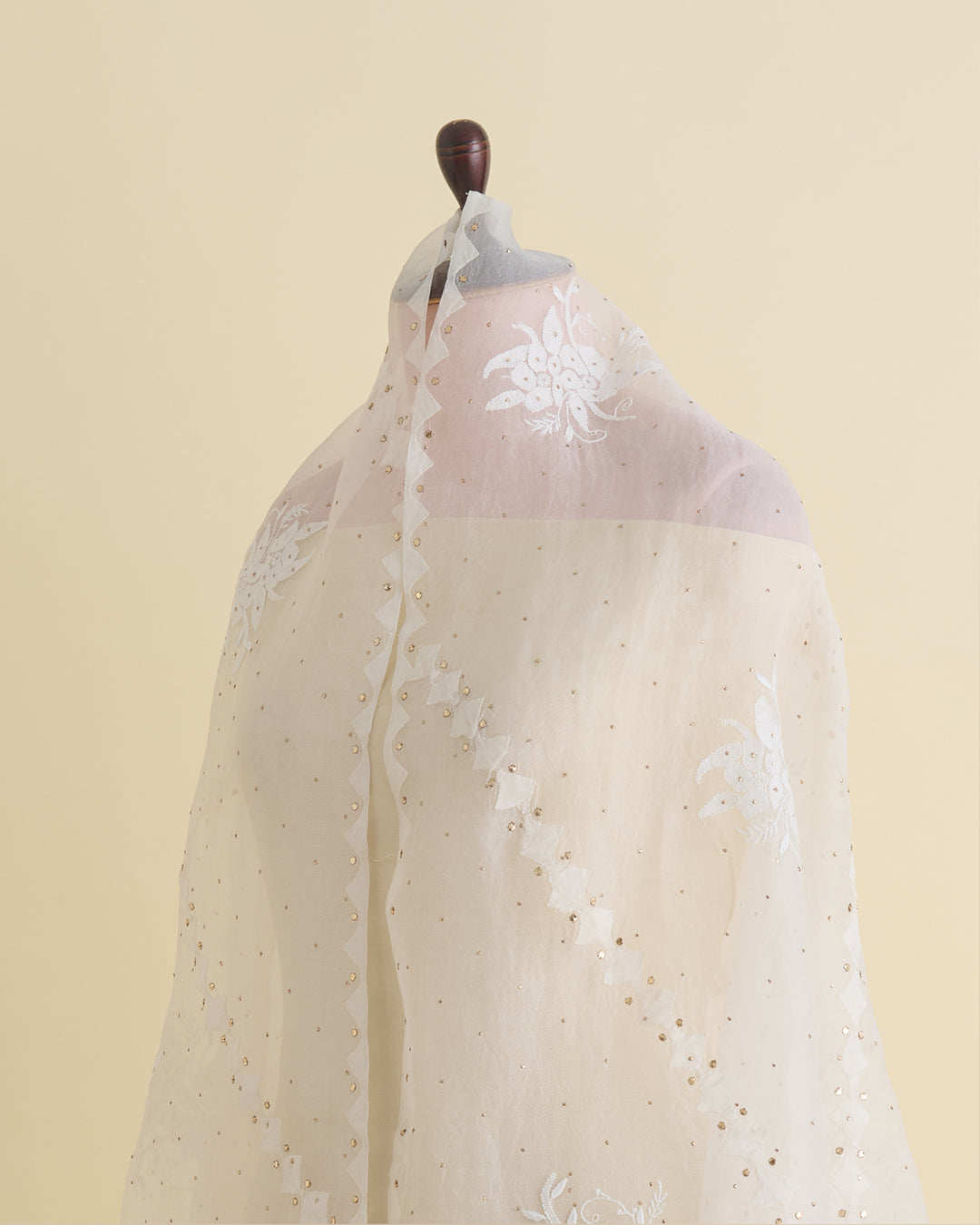 Off-White Organza Lucknowi Lehriya Badla Dupatta