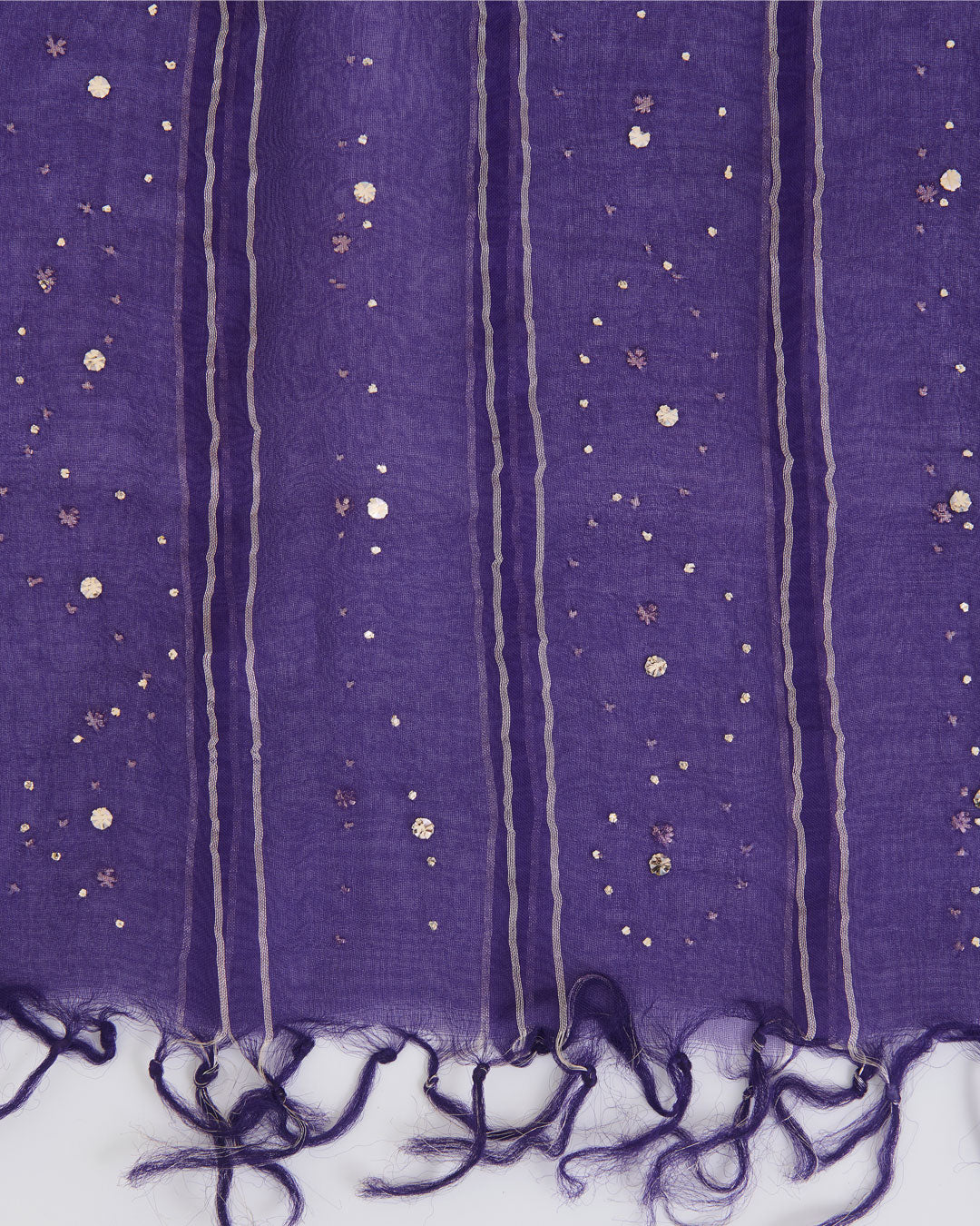 Purple Organza Dupatta with Gold Stripes & Badla Work