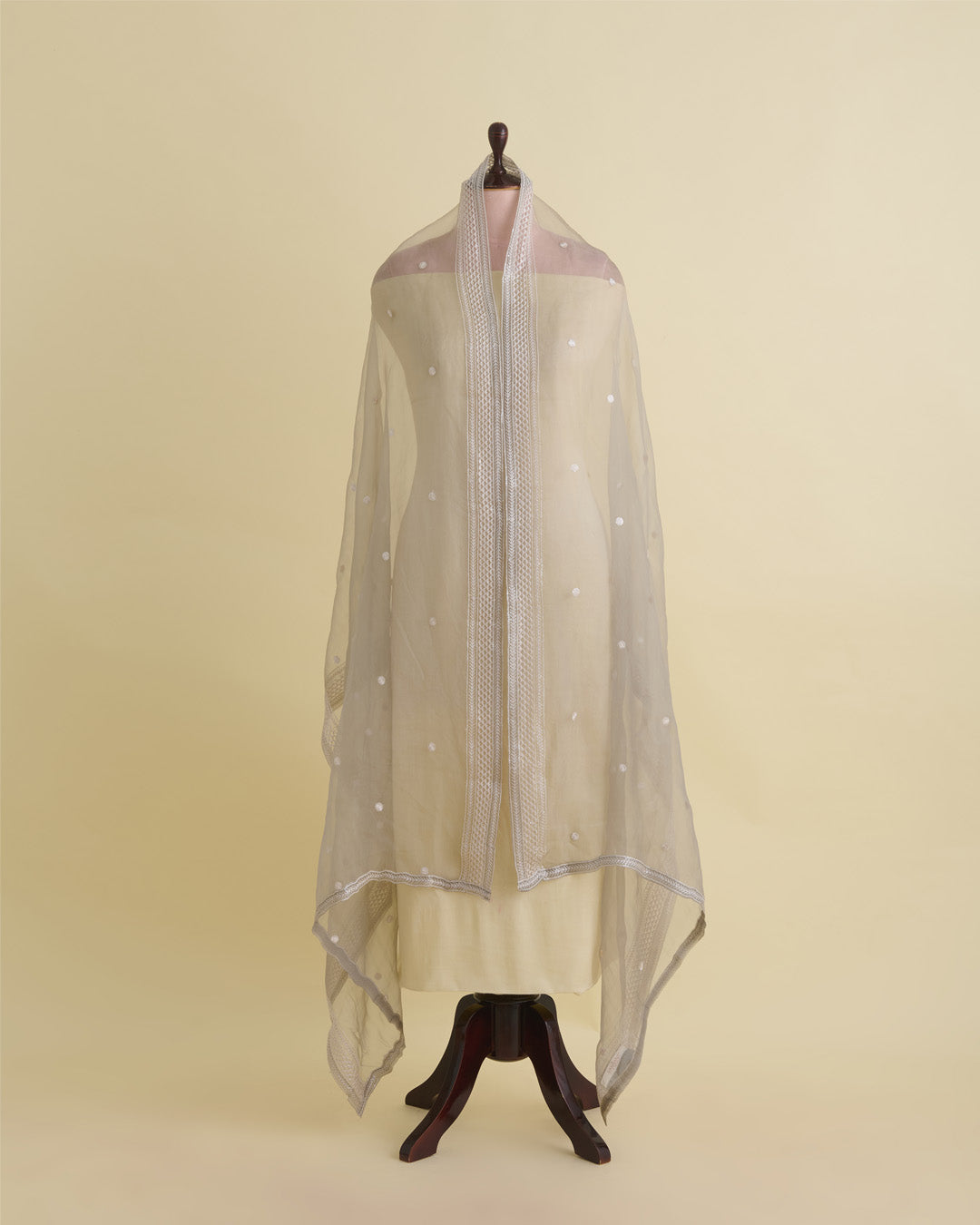 Mouse Organza Dupatta with Resham & Water Sequin Buta Embroidery