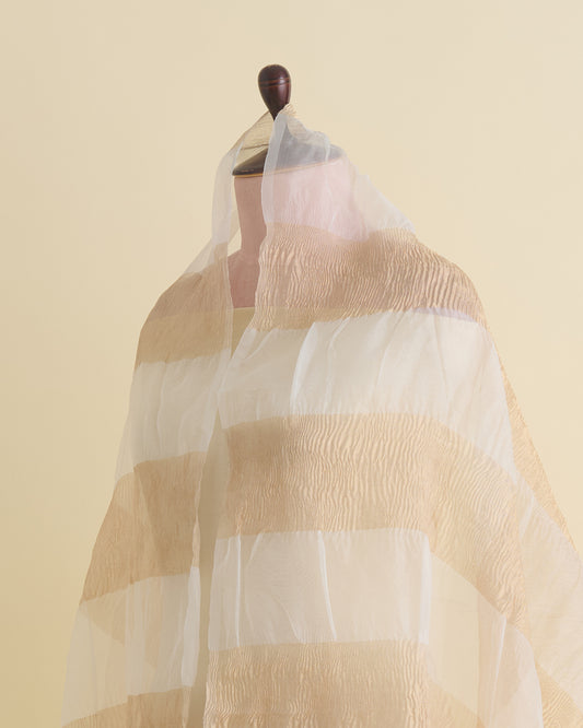 White Organza Gold Crush Zari Patta Dupatta