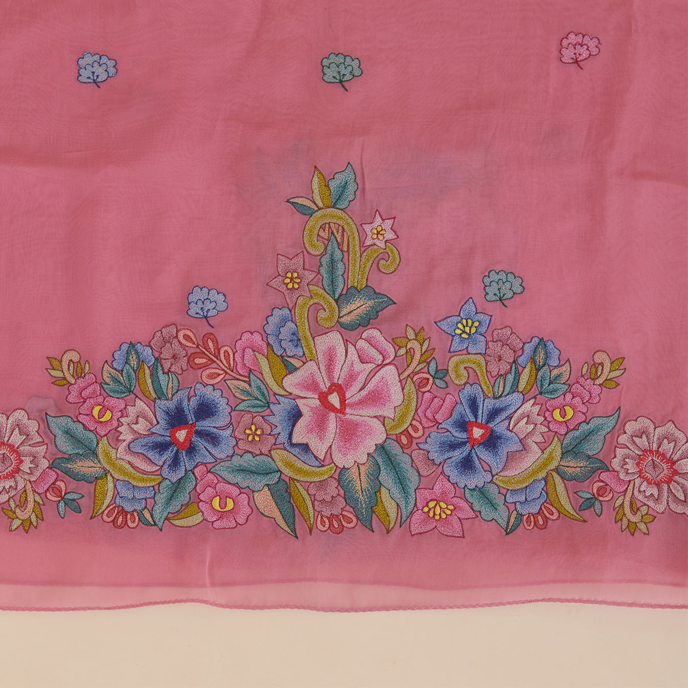Carrot Pink Organza Resham Embroidered Suit with Dupatta