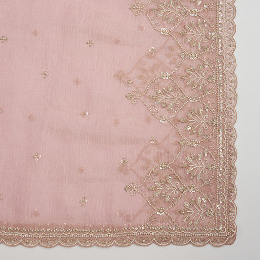 Dusty Pink Silk Organza Kurta Set with Tissue Dupatta