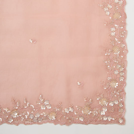 Dusty Peach Organza Kurta Set with All-Over Embroidery