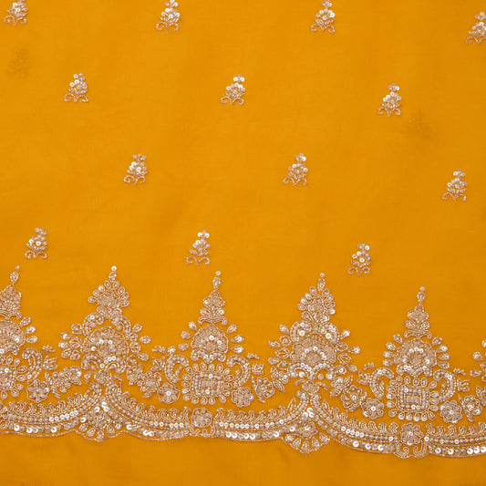 Mustard Silk Organza Kurta with Embroidered Dupatta Set