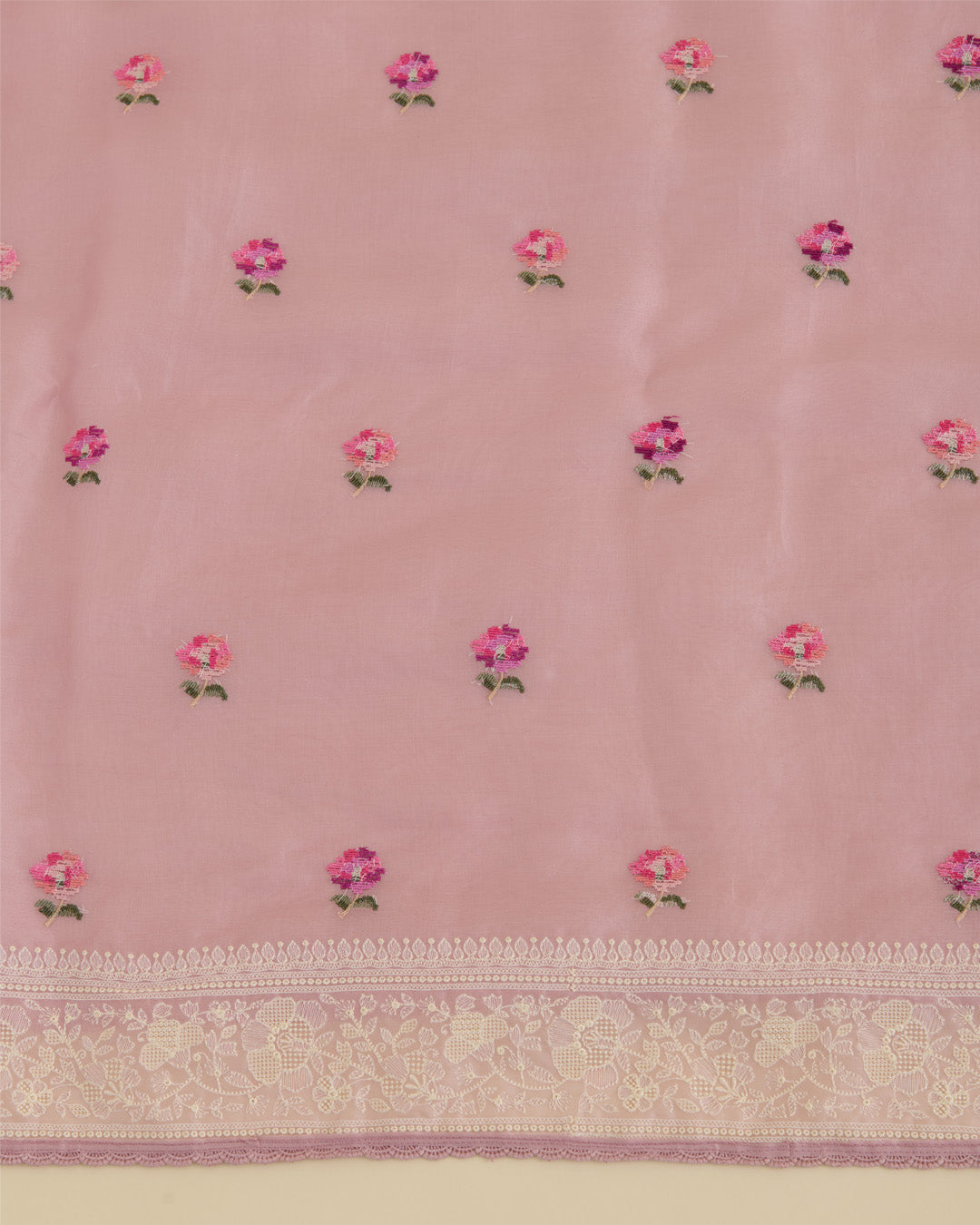 Onion Pink Silk Organza Kurta with Resham Embroidery and Dupatta