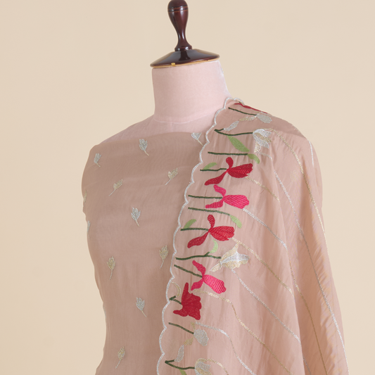 Peach Organza Resham & Zari Embroidered Kurta Set