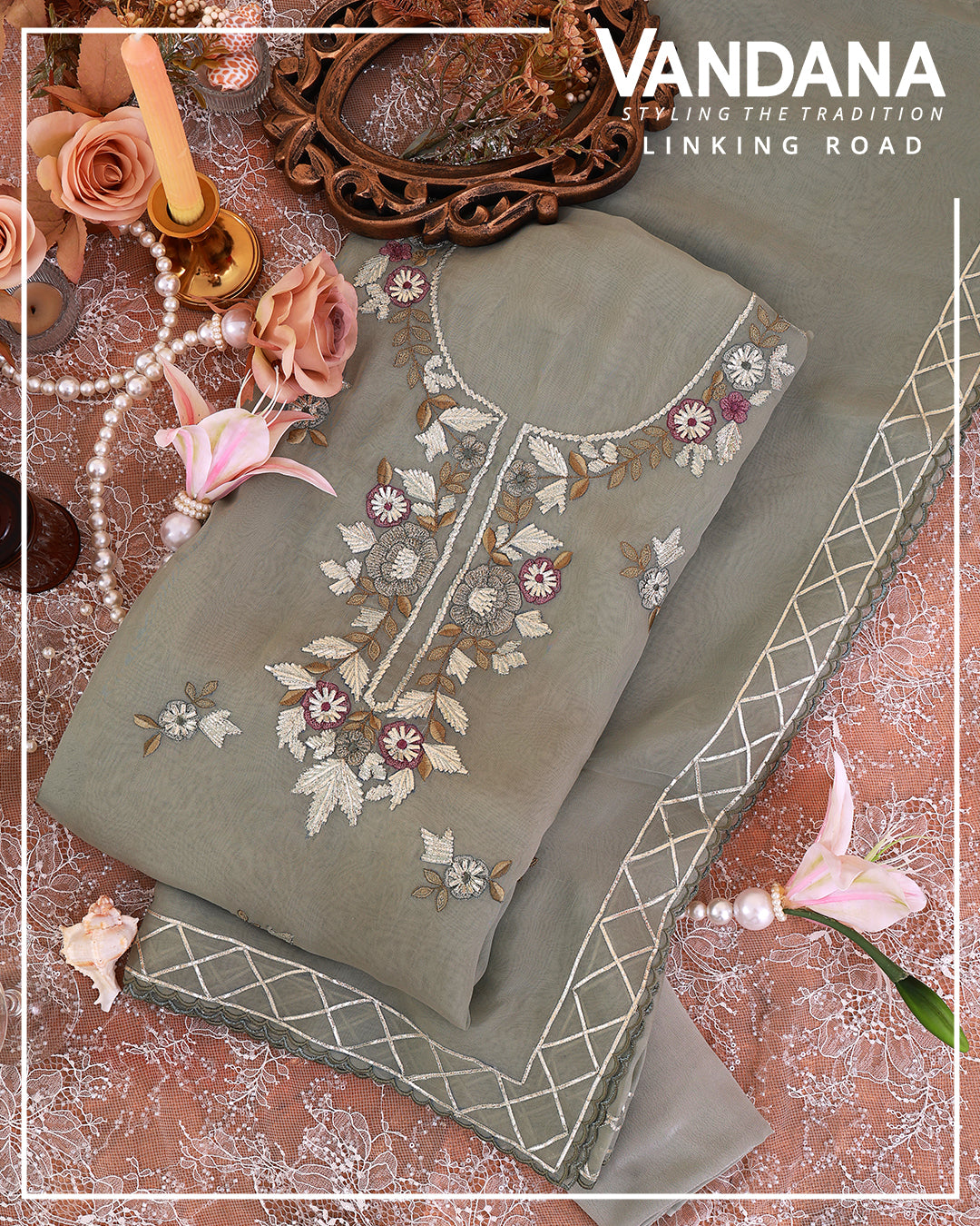 Sea Green Organza Suit with Gota Lacchi Resham Embroidery Dupatta