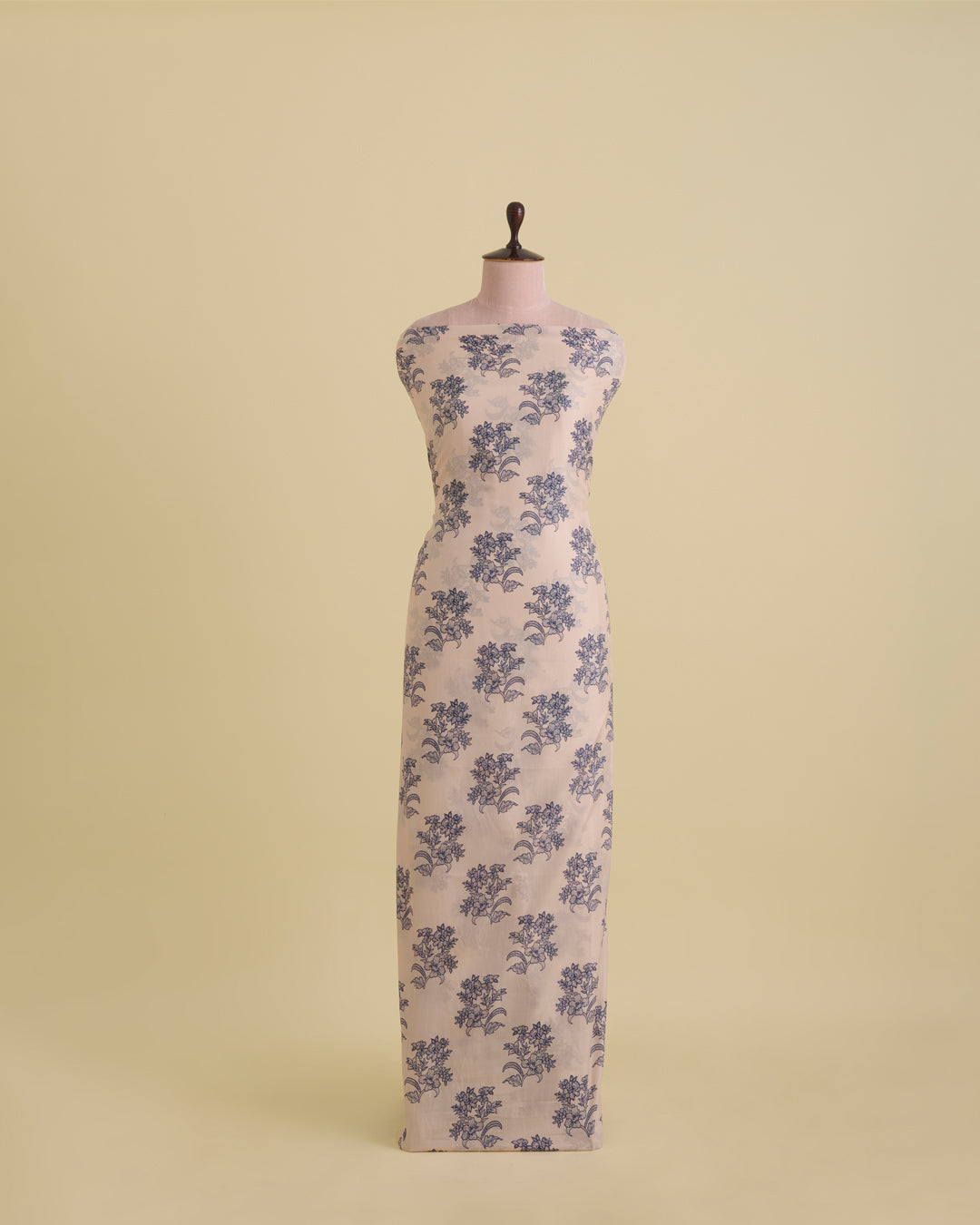 Pure Silk Digital Floral Buti Printed Fabric – Light Peach & Blue