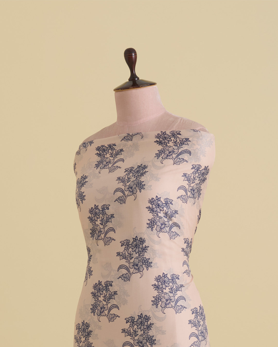 Pure Silk Digital Floral Buti Printed Fabric – Light Peach & Blue