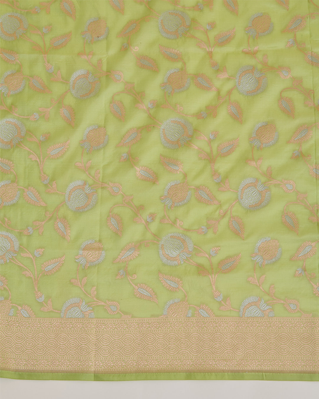 Pista Green Pure Silk Hand Woven Gold Silver Jaal Dupatta