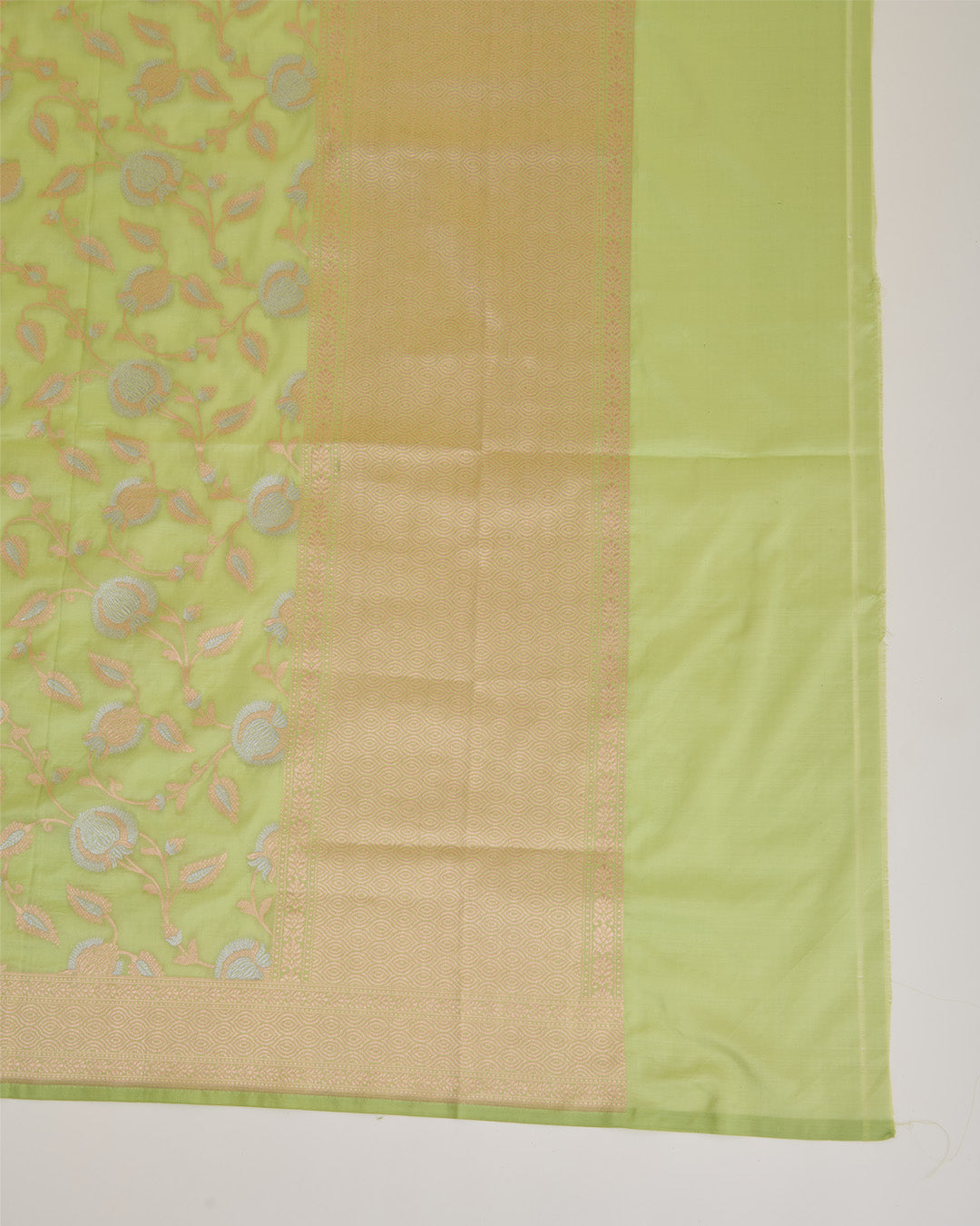 Pista Green Pure Silk Hand Woven Gold Silver Jaal Dupatta